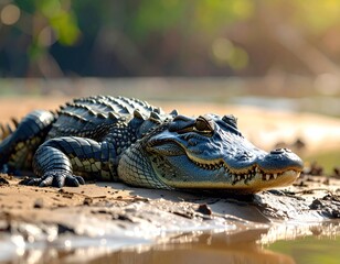 Fototapeta premium Crocodile resting on bank