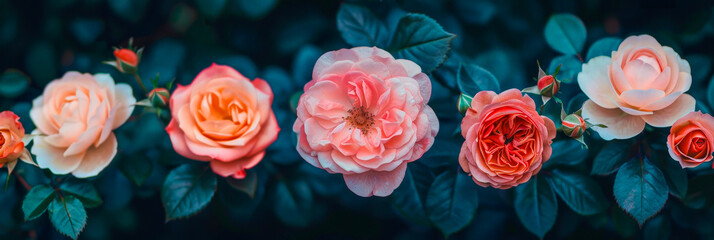 Colorful roses bloom in a garden during spring, showcasing nature's beauty and vibrant hues
