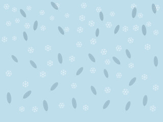 Christmas leaves and snowflakes on cold blue background