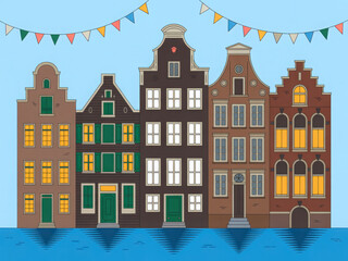 3d rendered illustration of festive canal houses isolated 