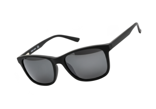 Stylish black framed eyewear with dark lenses providing uv protection and fashionable appeal isolated on transparent background
