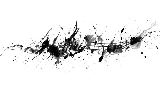 Black and white silhouette of a man jumping with ink splatter and grunge texture - Powered by Adobe