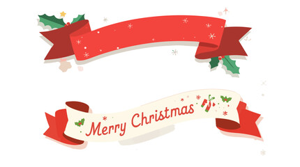 Vector template featuring a ribbon element with a Christmas theme, designed in a flat style, incorporating bold lines, minimalist shapes, and vibrant colors