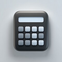 Stylish dark calculator icon with a prominent white display screen and light gray rounded square buttons, ideal for computing apps