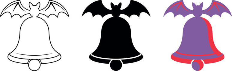 Halloween Bells with Bats Clip Art Set in Black White and Purple