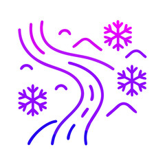 Winter landscape with river and snowflakes isolated on