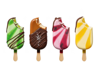 Assorted bitten ice cream bars isolated on transparent background