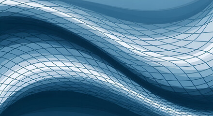 Dynamic blue grid pattern forming smooth waves across a modern digital background