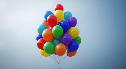 Large Bunch of Colorful Balloons Floating in the Sky