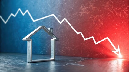 House silhouette against a declining real estate market trend