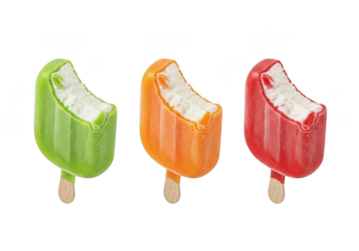 Colorful bitten ice pops summer treat isolated on transparent background