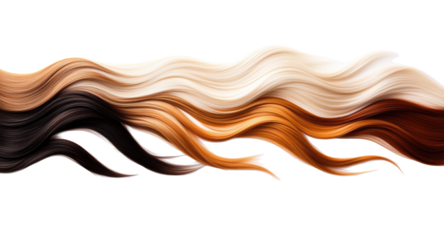Multicolored Hair Strands on Transparent Background