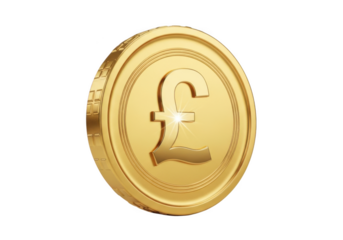 Pound sterling currency golden coin isolated on transparent background
