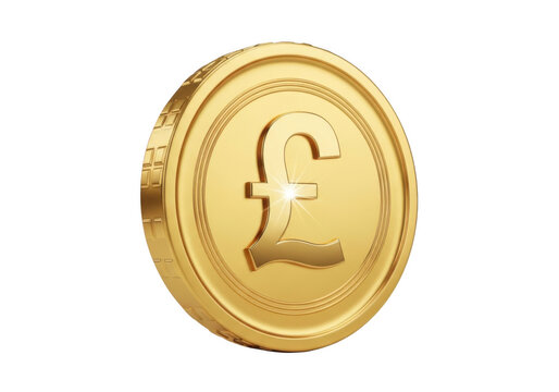 Pound sterling currency golden coin isolated on transparent background