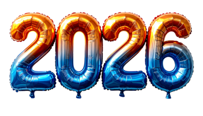 Shimmering Blue-Orange Balloons Marking 2026