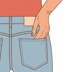 Hand reaching into jeans pocket isolated on transparent background