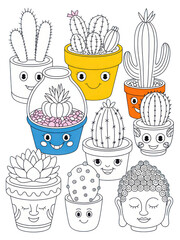 3d rendered whimsical cactus and succulent pot collection isolated on transparent background