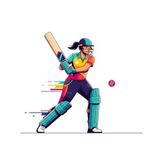 woman cricket player cartoon