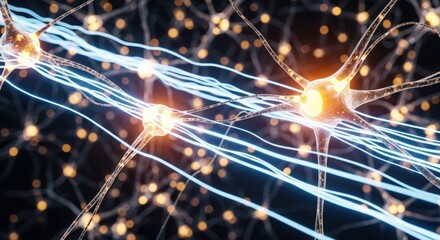 Neuron cell network neural connections brain activity and nervous system illustration scientific background