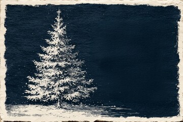 Christmas tree drawing on vintage twilight paper, illustration