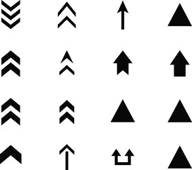 Vector set of various chevron and arrow icons for user interface design, scroll navigation, up, down, sorting, and geometric direction indicators.