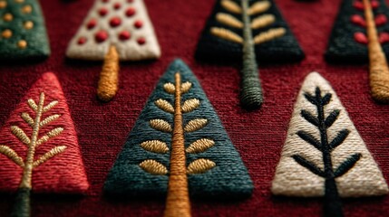 Embroidered Christmas tree textile art festive concept