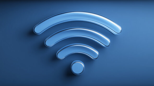 Three dimensional wifi symbol on a polished surface representing wireless connectivity, reliable internet access and modern networking technology.
