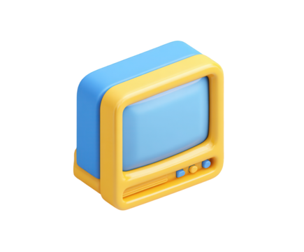 Isometric retro television vintage style 3D render on Transparent Background