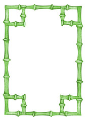 Green rectangular frame of watercolor bamboo stems, border for the design and decoration of banners, invitations, and postcards.