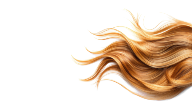 Flowing auburn hair on clear background