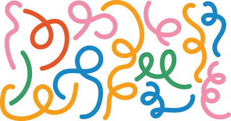 Abstract Color Wave Lines Pattern. Vector Organic Wavy Spirals Isolated on a Background. Swirl and Squiggle Graphic Shapes.