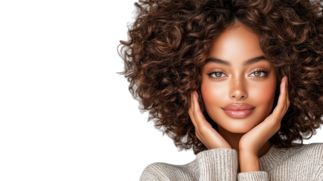Curly Hair Beauty Portrait on Transparent Background