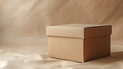 Unsealed plain brown cardboard box resting on a textured, crinkled neutral paper background, ready for content