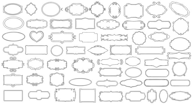 Collection of diverse ornamental decorative frames and borders with intricate designs.