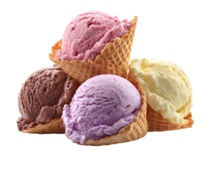 Assorted ice cream scoops in waffle cones (1)