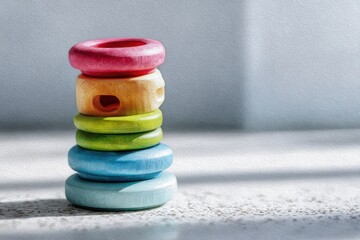 Colorful pastel stackable rings toy bright studio watercolor style