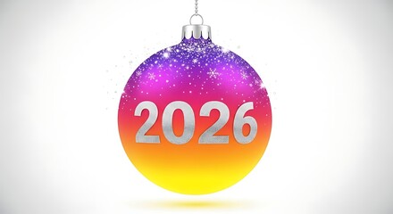 Festive and Glittering 2026 New Year's Ornament with Vibrant Gradient Colors, Perfect for Holiday Celebrations, Future Greetings, and Season's Joy
