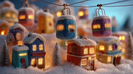 Cozy Felt Winter Village with Glowing Windows
