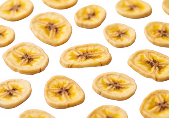 Pattern of fresh banana slices on a transparent background, showcasing the fruits texture and natural sweetness, isolated on transparent background