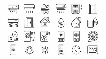 Hvac climate control line icons set. smart home temperature system.