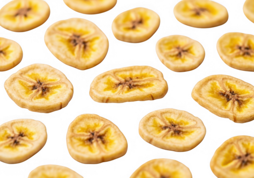 Pattern of fresh banana slices on a transparent background, showcasing the fruits texture and natural sweetness, isolated on transparent background