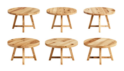 Set of round tables isolated on transparent background. 3D render.
