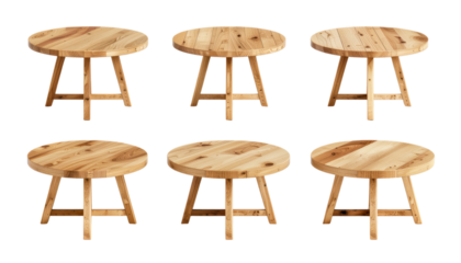 Set of round tables isolated on transparent background. 3D render.