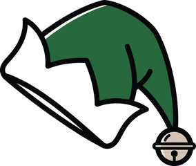 Simple Cartoon Christmas Elf Hat Vector Illustration, Festive Holiday Cap with Jingle Bell