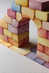 Colorful watercolor building bricks set artistic medium shot studio