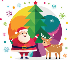 Colorful Geometric Christmas Illustration with Santa Claus