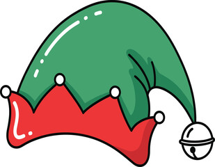 Cute Cartoon Christmas Elf Hat Vector Illustration, Festive Holiday Costume Accessory with Bell