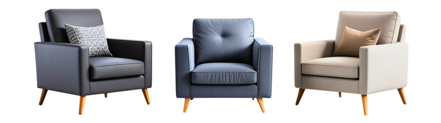 PNG Assorted 3D render Armchair, element set on transparent background