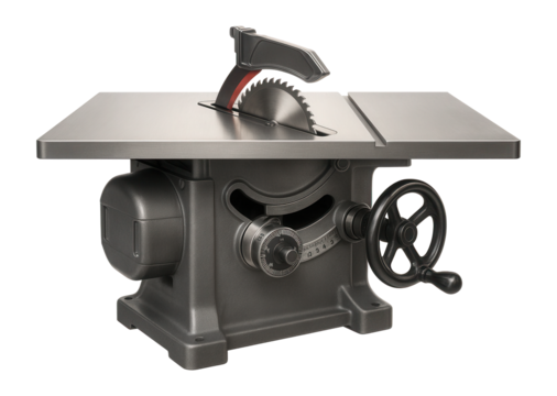 Tilting arbor table saw for precise bevel cuts in architectural model crafting.