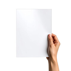 Hand holding a blank white sheet of paper against a black background.